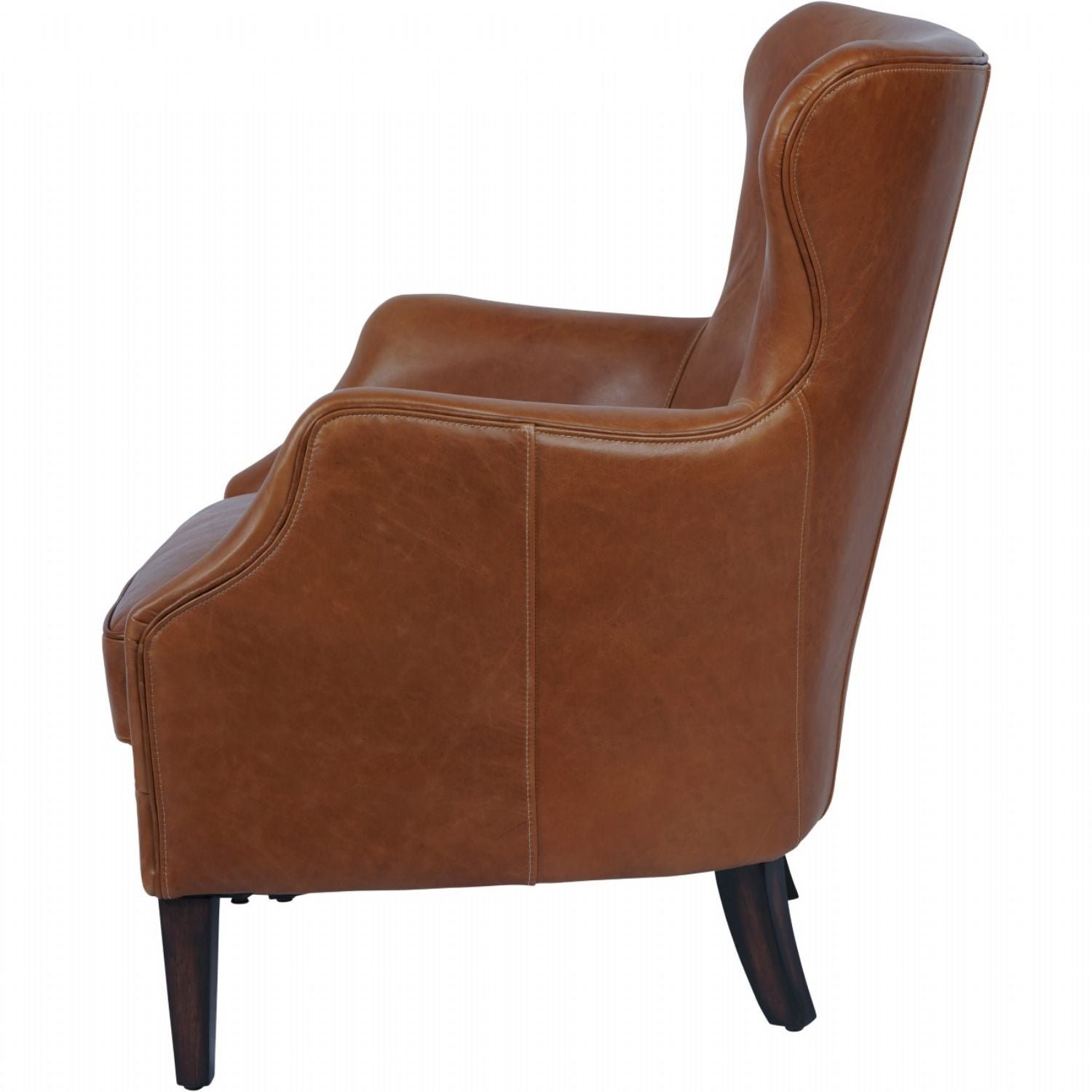 Tobacco Leather Armchair with Curved Wingback Design