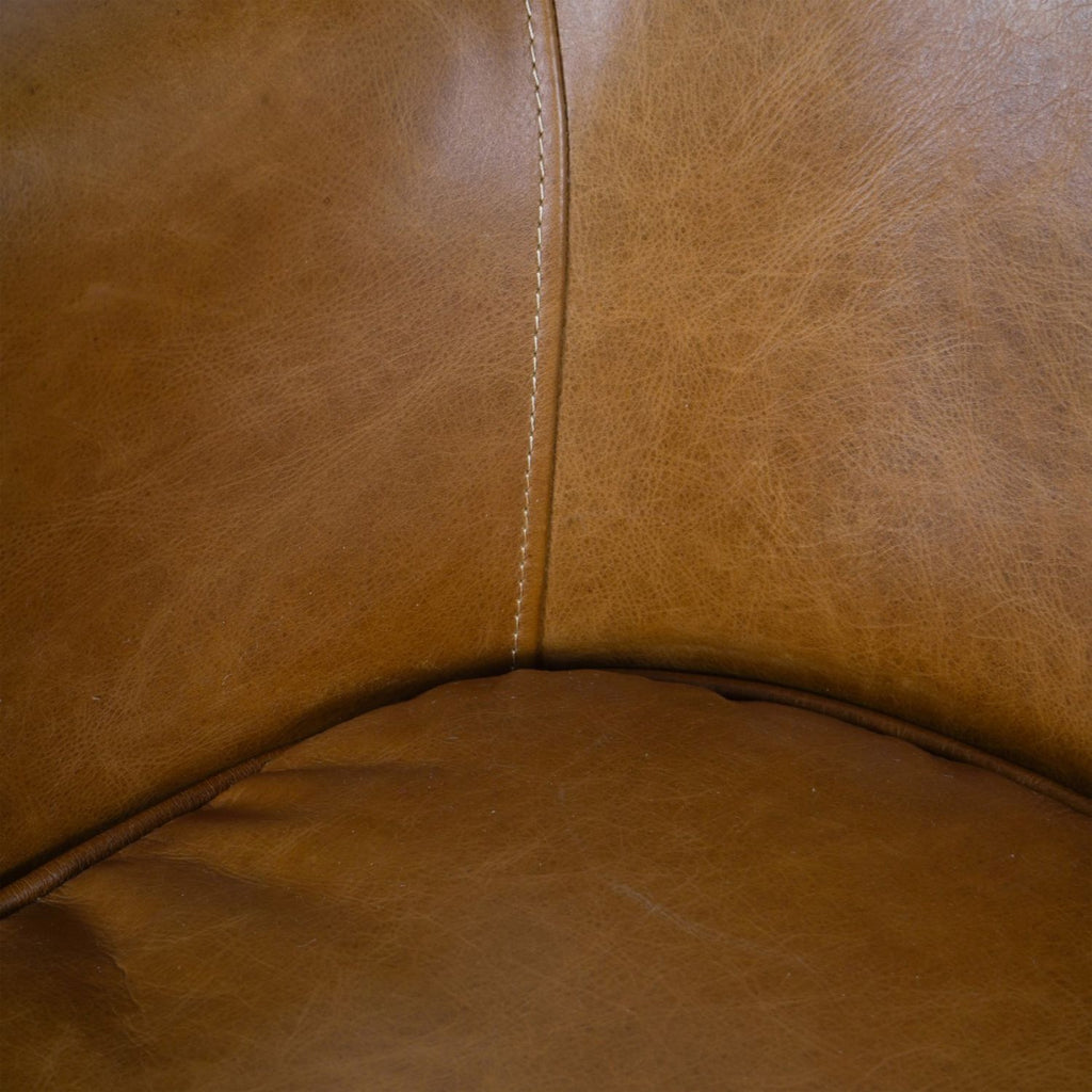 Tobacco Leather Armchair with Curved Wingback Design