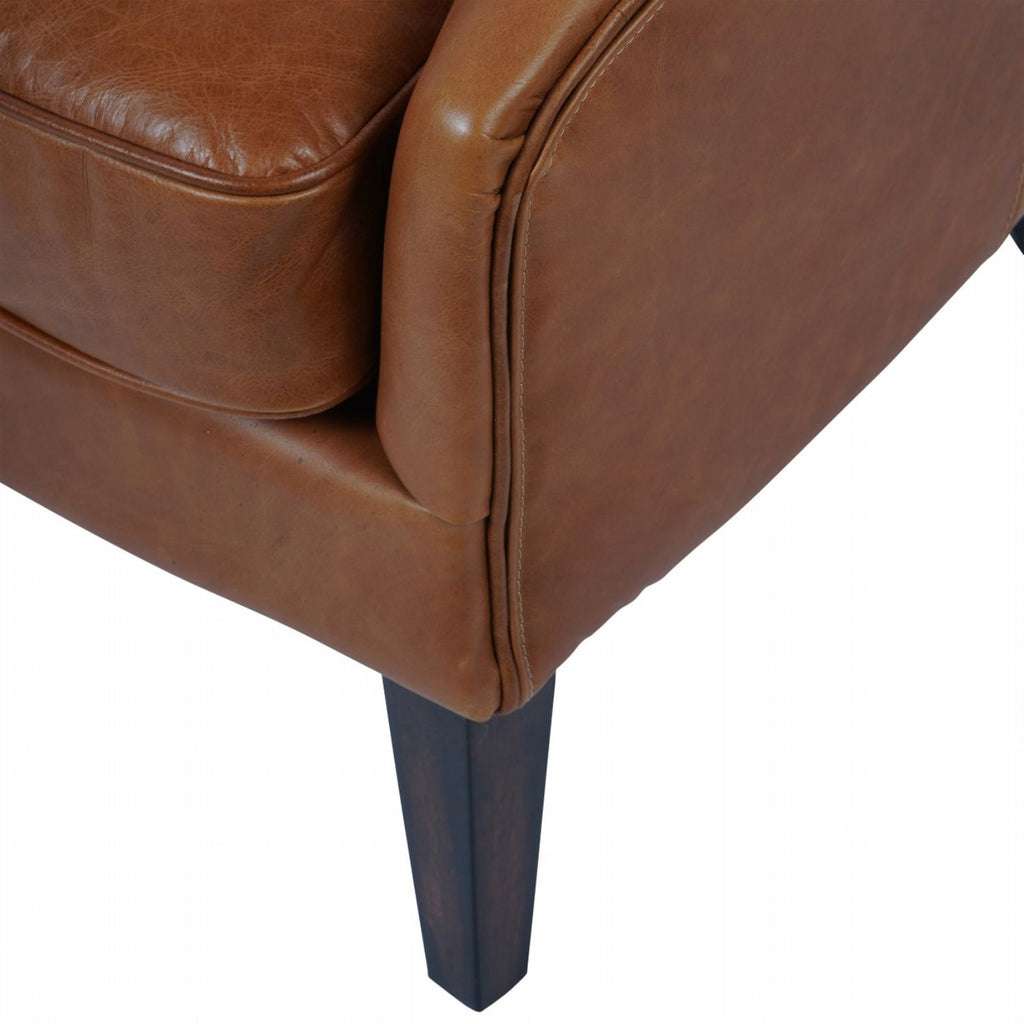 Tobacco Leather Armchair with Curved Wingback Design