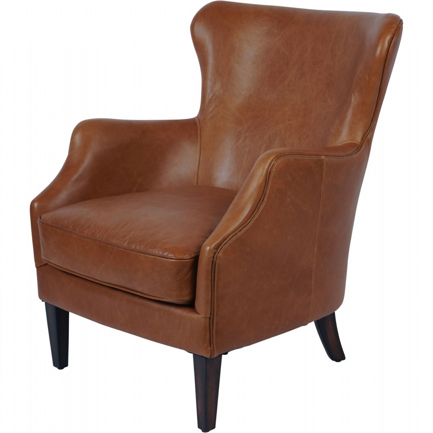 Tobacco Leather Armchair with Curved Wingback Design