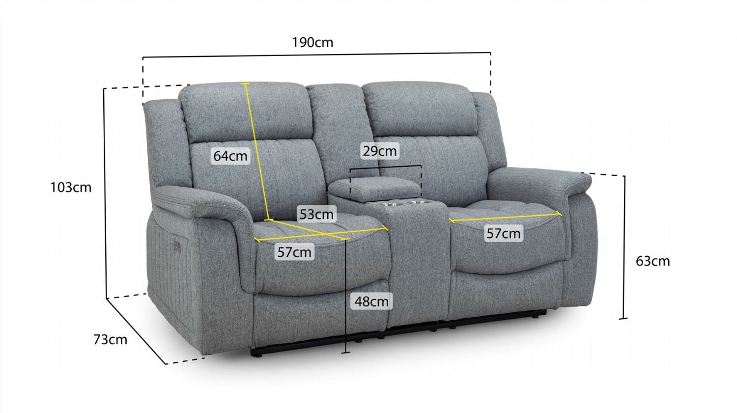 Grey Fabric 2 Seater Electric Recliner Sofa Pillow Top Arm - Home Furniture Interiors