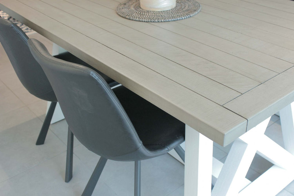Grey Reclaimed Wood 160cm Rectangular Dining Table with White Cross Base