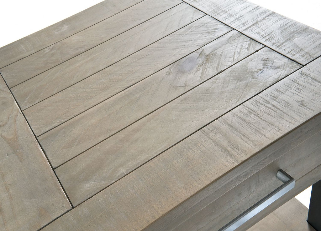 Industrial Rustic Pine and Black Metal 2 Drawer Coffee Table with Shelf