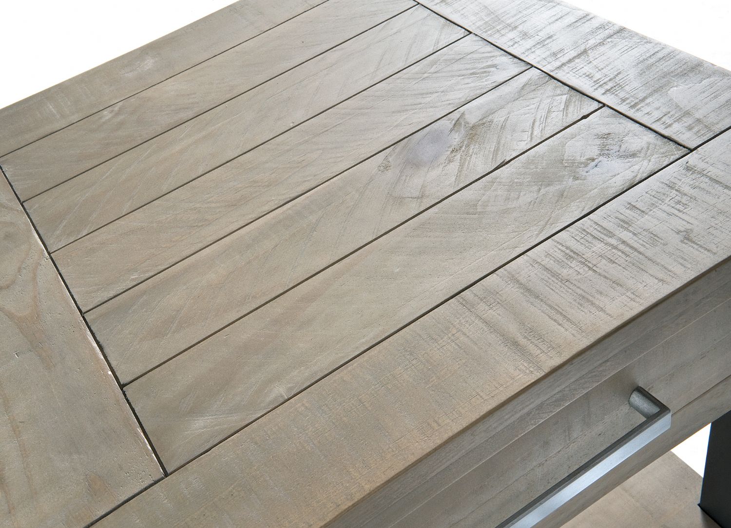 Industrial Rustic Pine and Black Metal 2 Drawer Coffee Table with Shelf