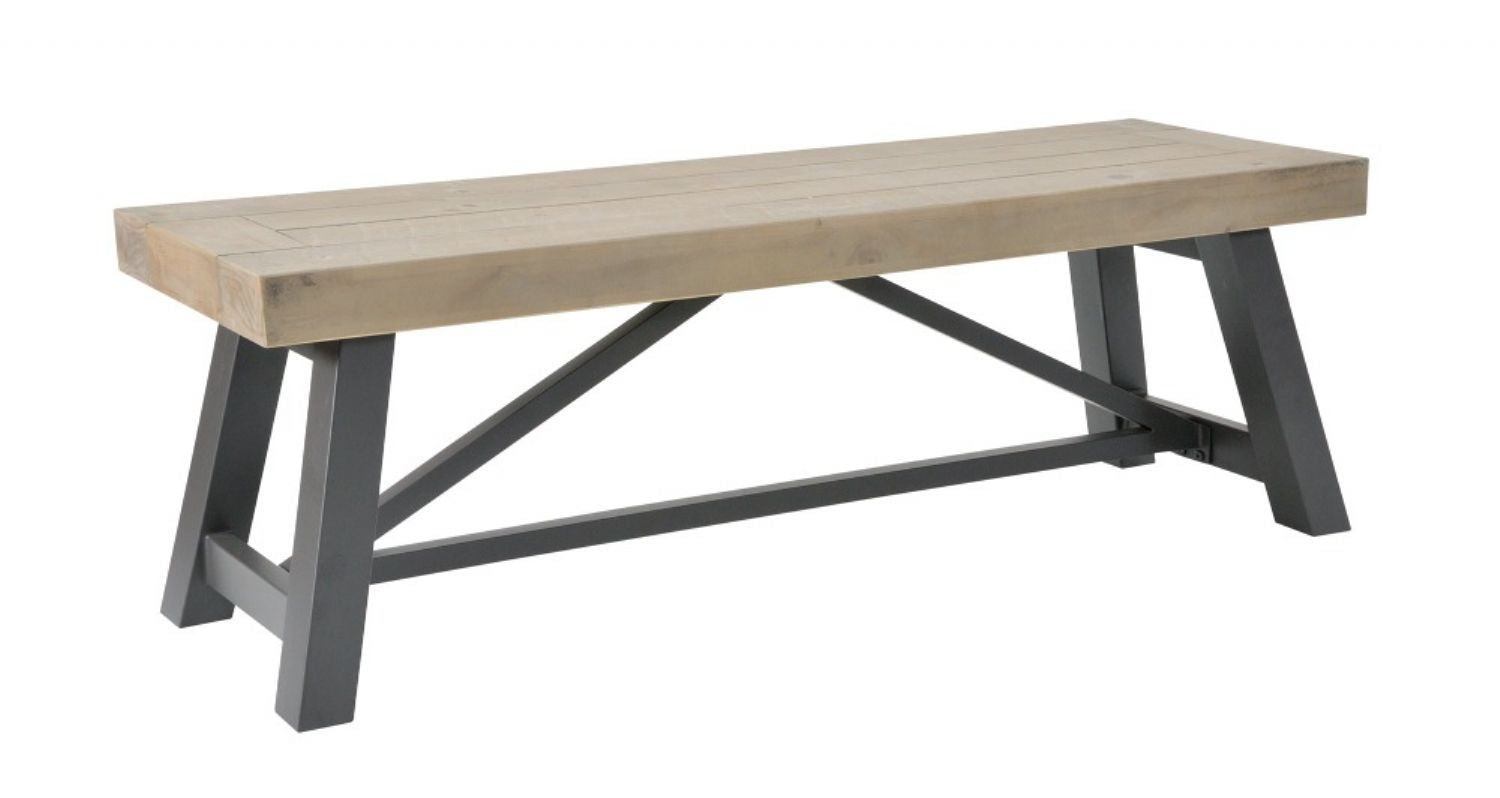 Rustic Style Driftwood Pine And Iron Large Dining Bench 169cm Wide