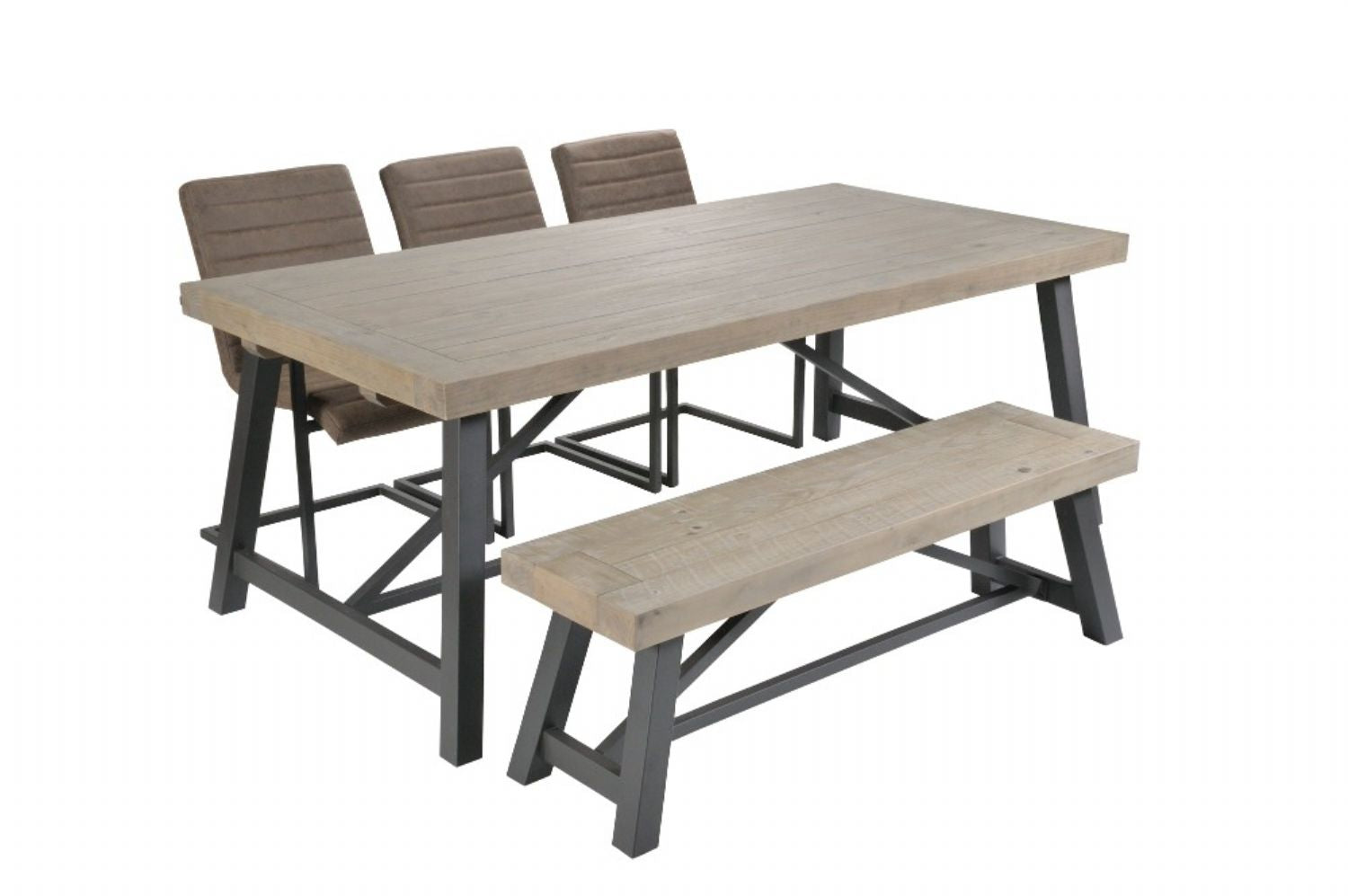 Rustic Style Driftwood Pine And Iron Large Dining Bench 169cm Wide