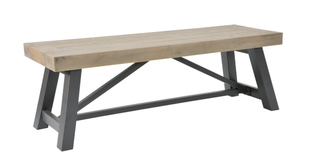 Rustic Style Driftwood Pine and Iron Small Dining Bench 132cm Wide