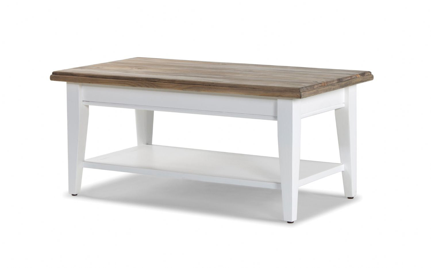 Modern Rustic Wood and White Painted Coffee Table with Shelf