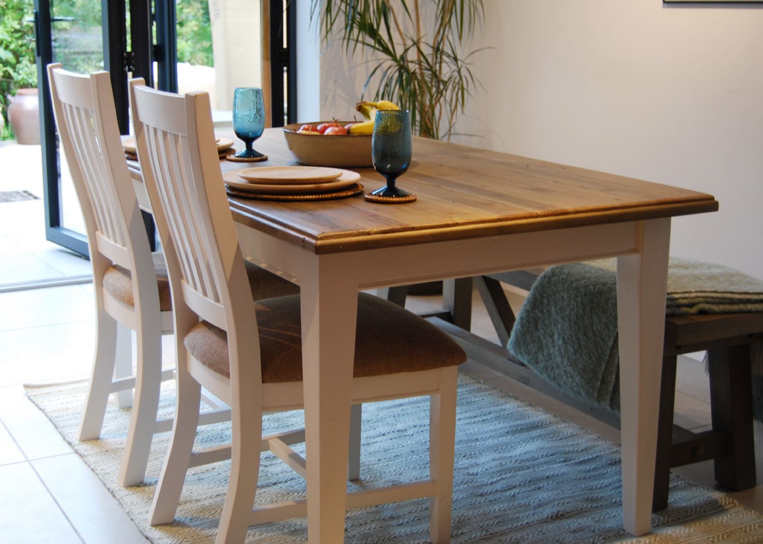 Traditional Brown Wood Rectangular Dining Table with White Painted Frame