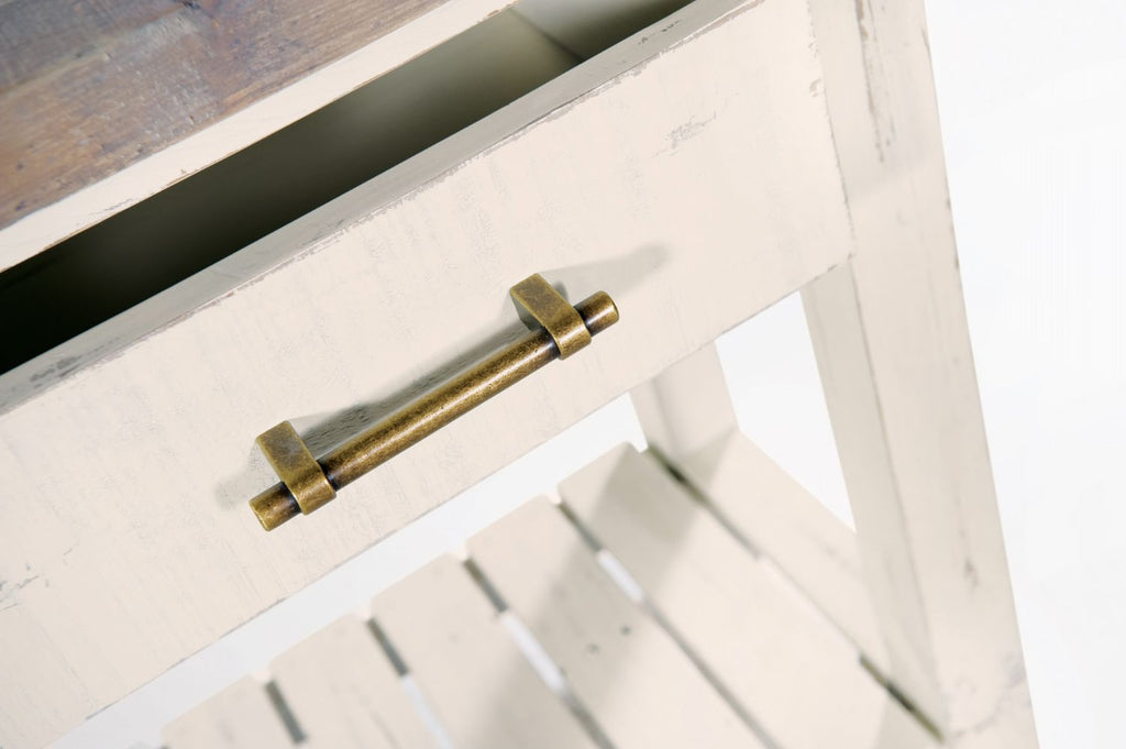 Coastal White Reclaimed Wood 2 Drawer Coffee Table with Shelf