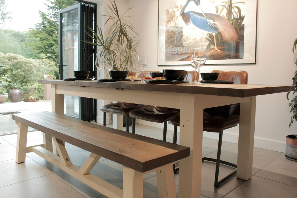 Traditional Reclaimed Wood Coastal Finish Rectangular Extending Dining Table