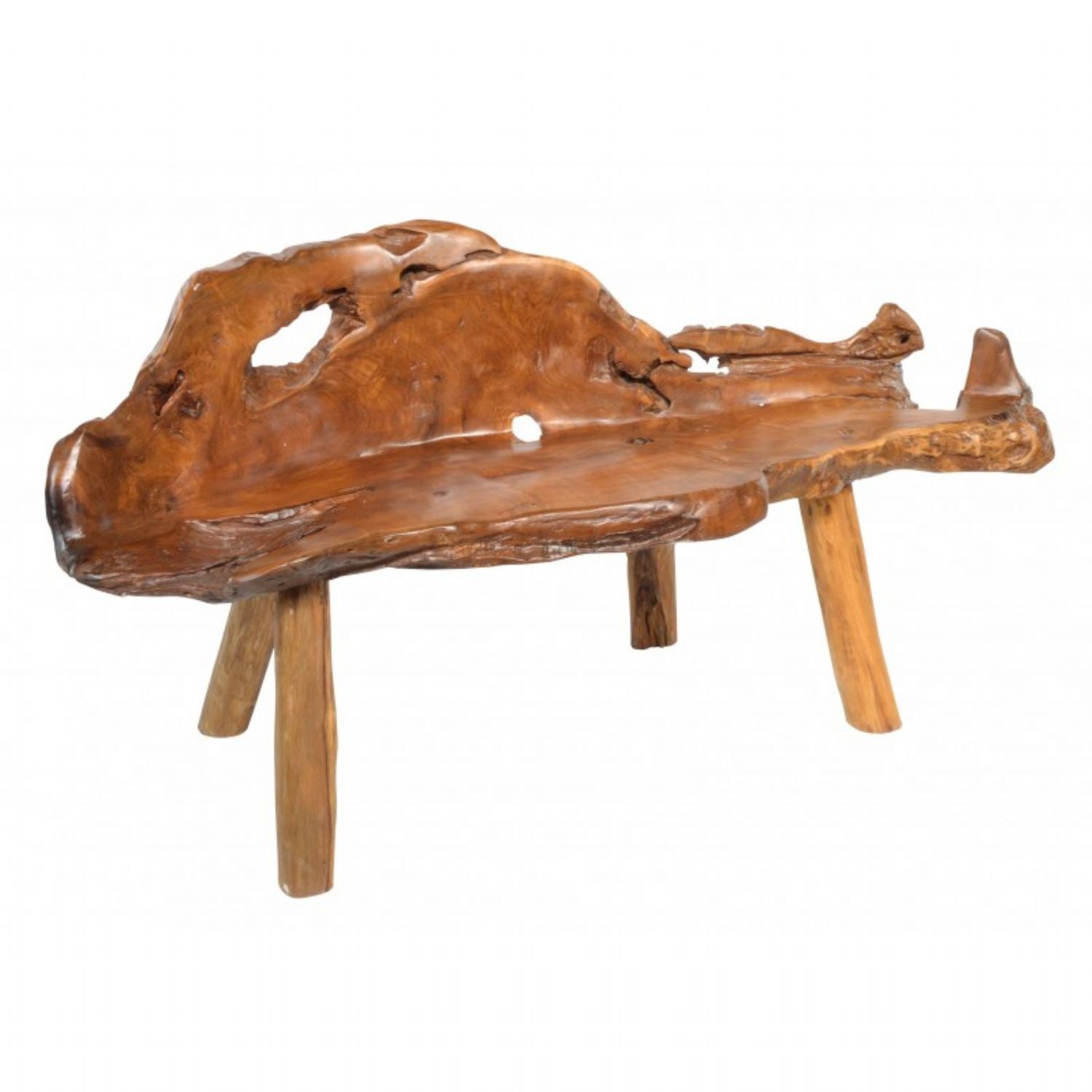 Natural Teak Root Organic Carved Medium Bench