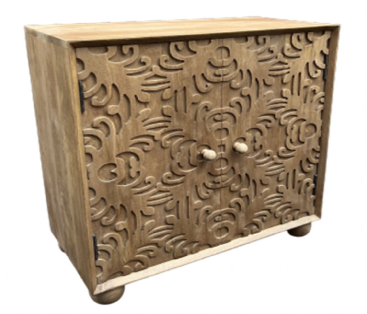 Rustic Brown Carved Mango Wood 2 Door Sideboard Buffet