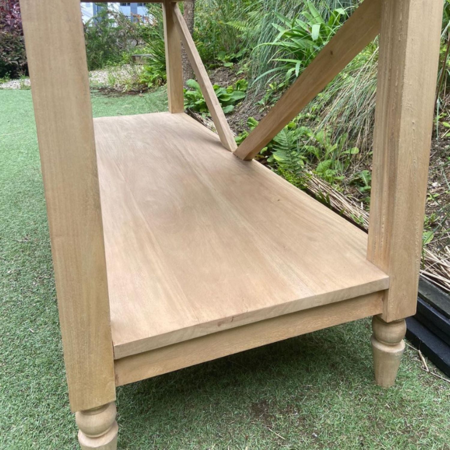 Natural Solid Wood Large Rectangular Console Table with Turned Legs