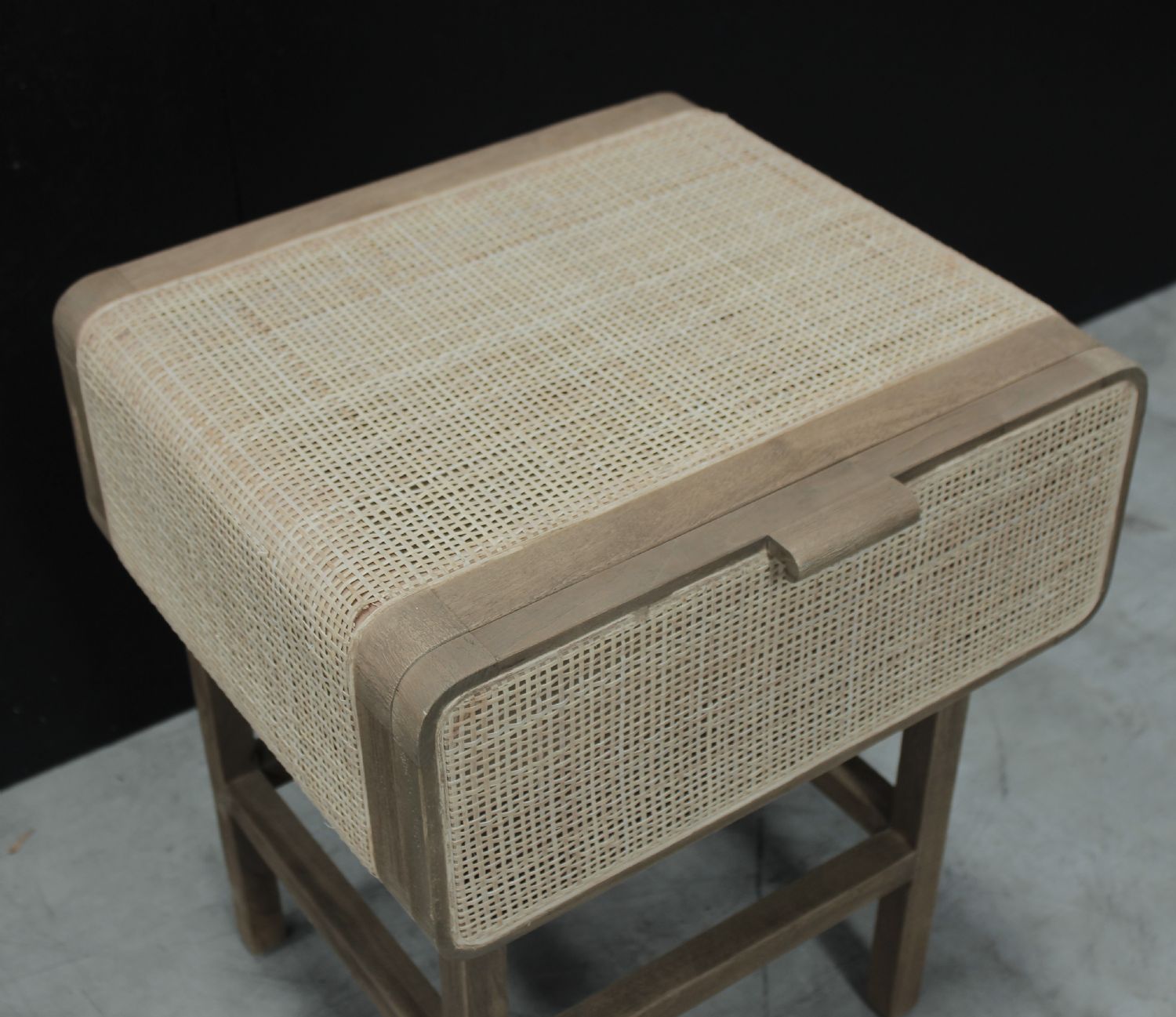 Boho Chic Rattan Teak Wood Bedside Cabinet with Storage
