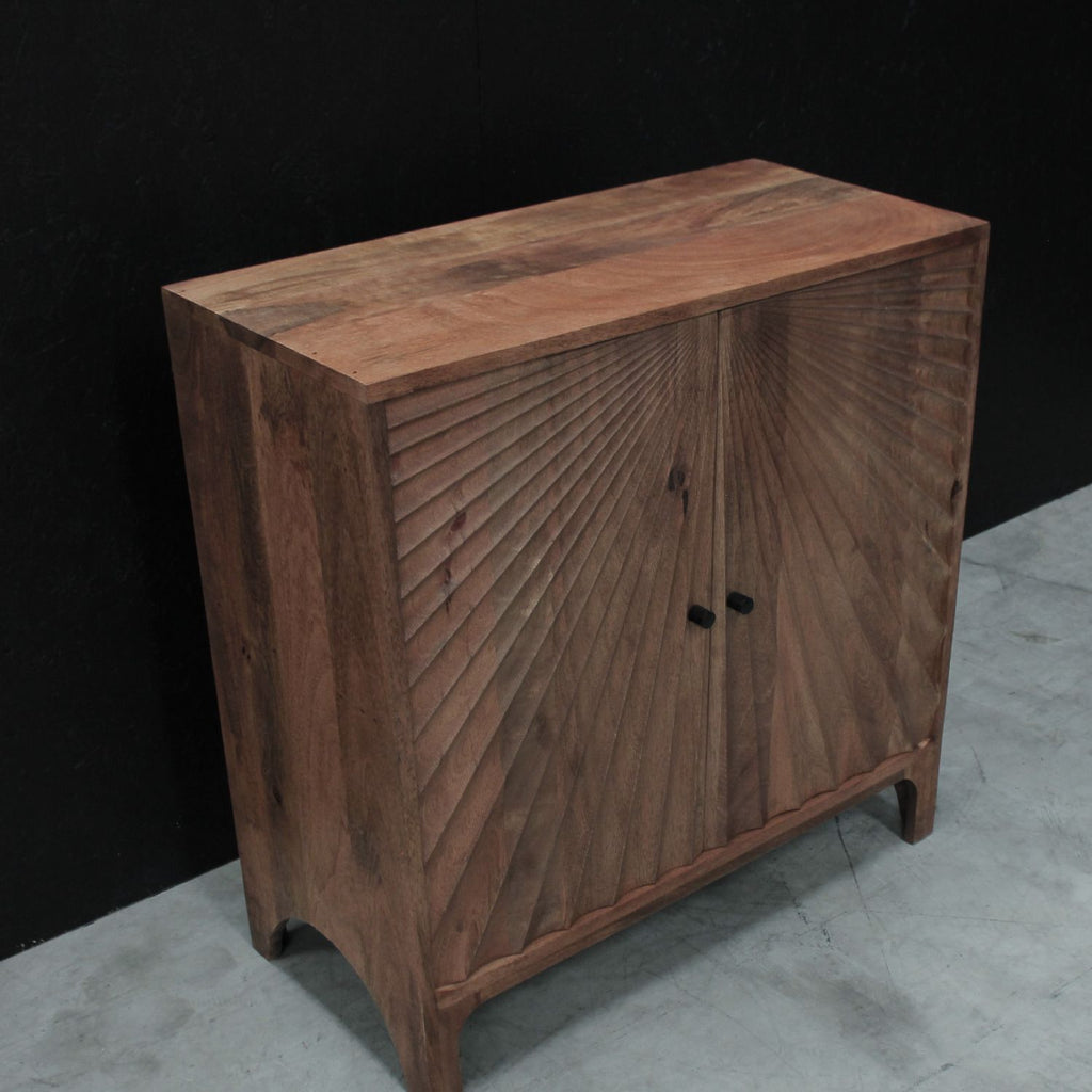 Brown Sunburst Pattern Carved Mango Wood Sideboard