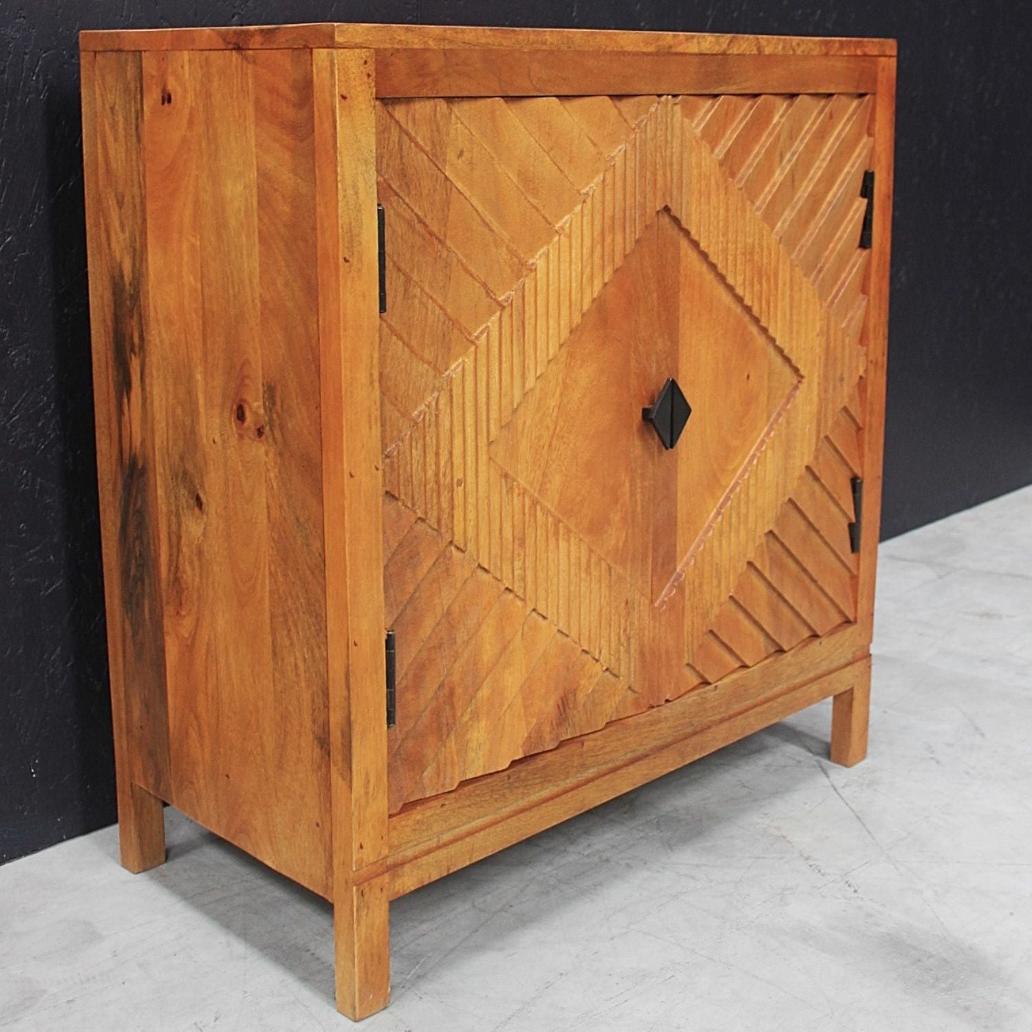 Natural Mango Wood 2 Door Sideboard with Ridged Diamond Pattern