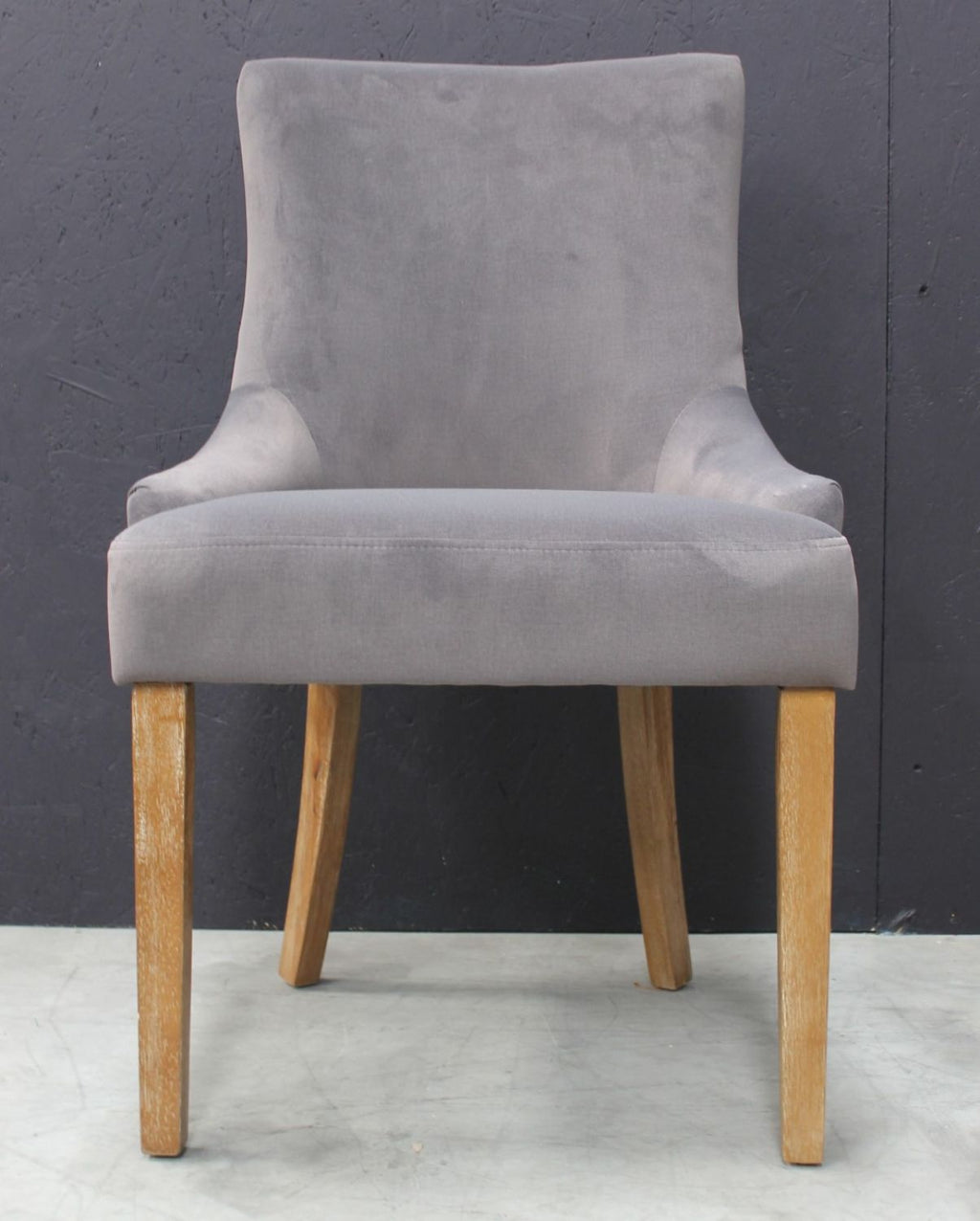 Modern Dark Grey Velvet Upholstered Hazelnut Wood Dining Chair