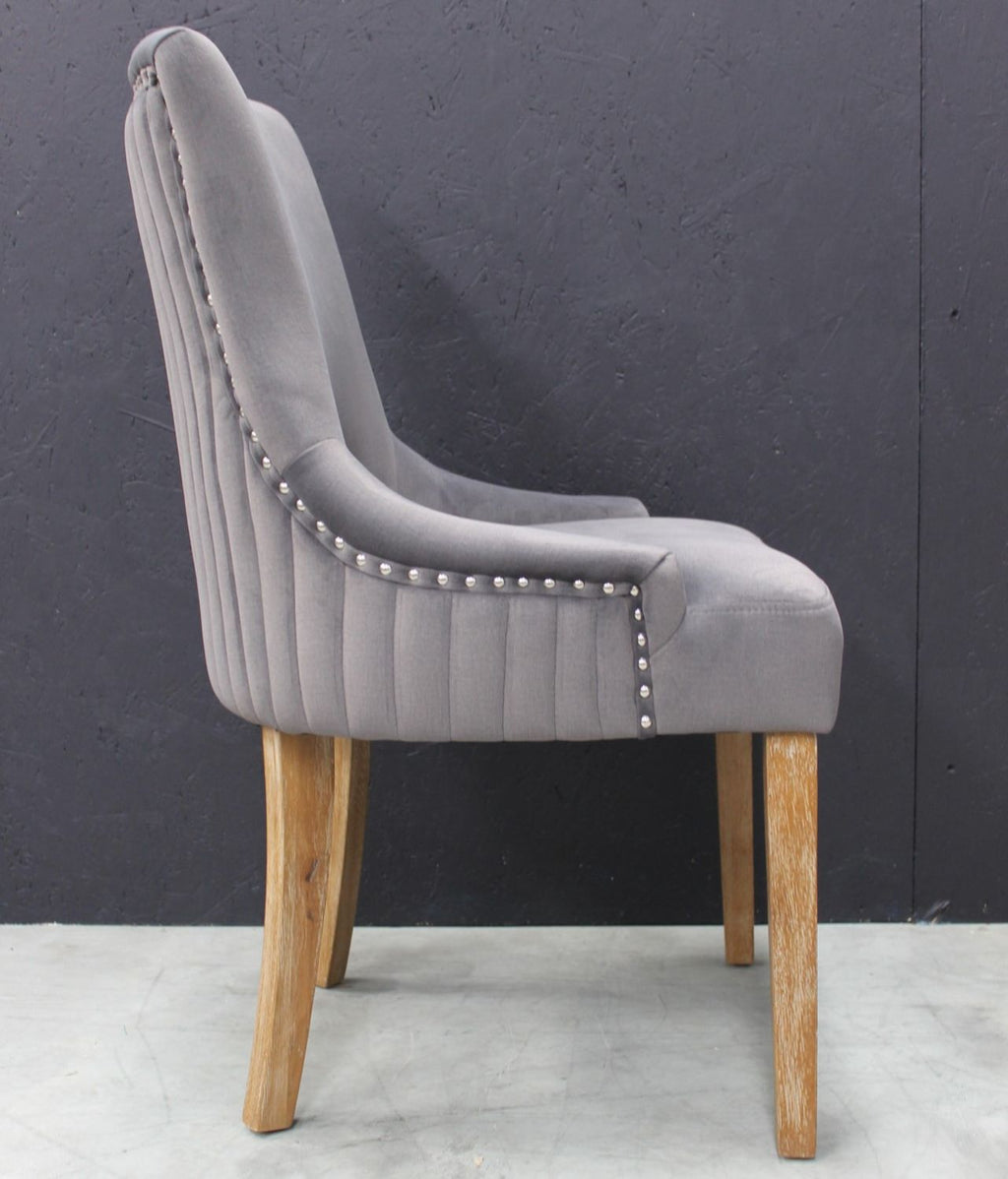 Modern Dark Grey Velvet Upholstered Hazelnut Wood Dining Chair