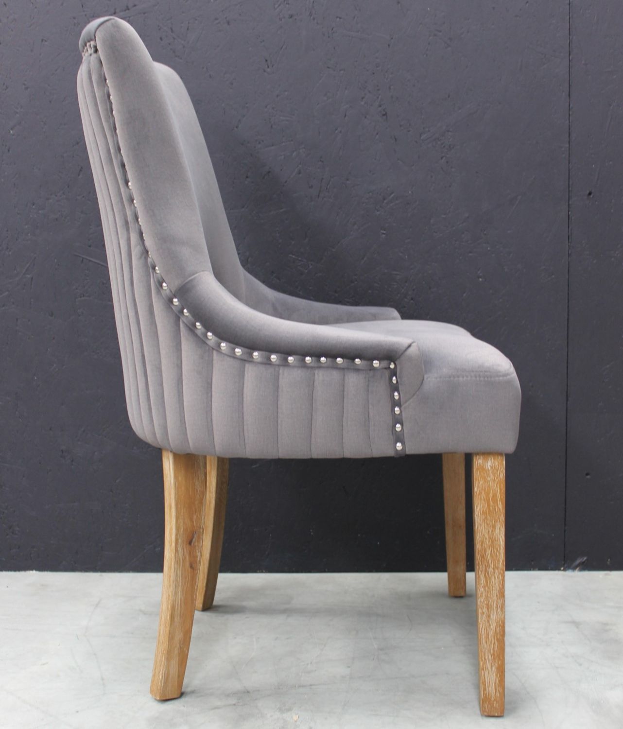 Modern Dark Grey Velvet Upholstered Hazelnut Wood Dining Chair