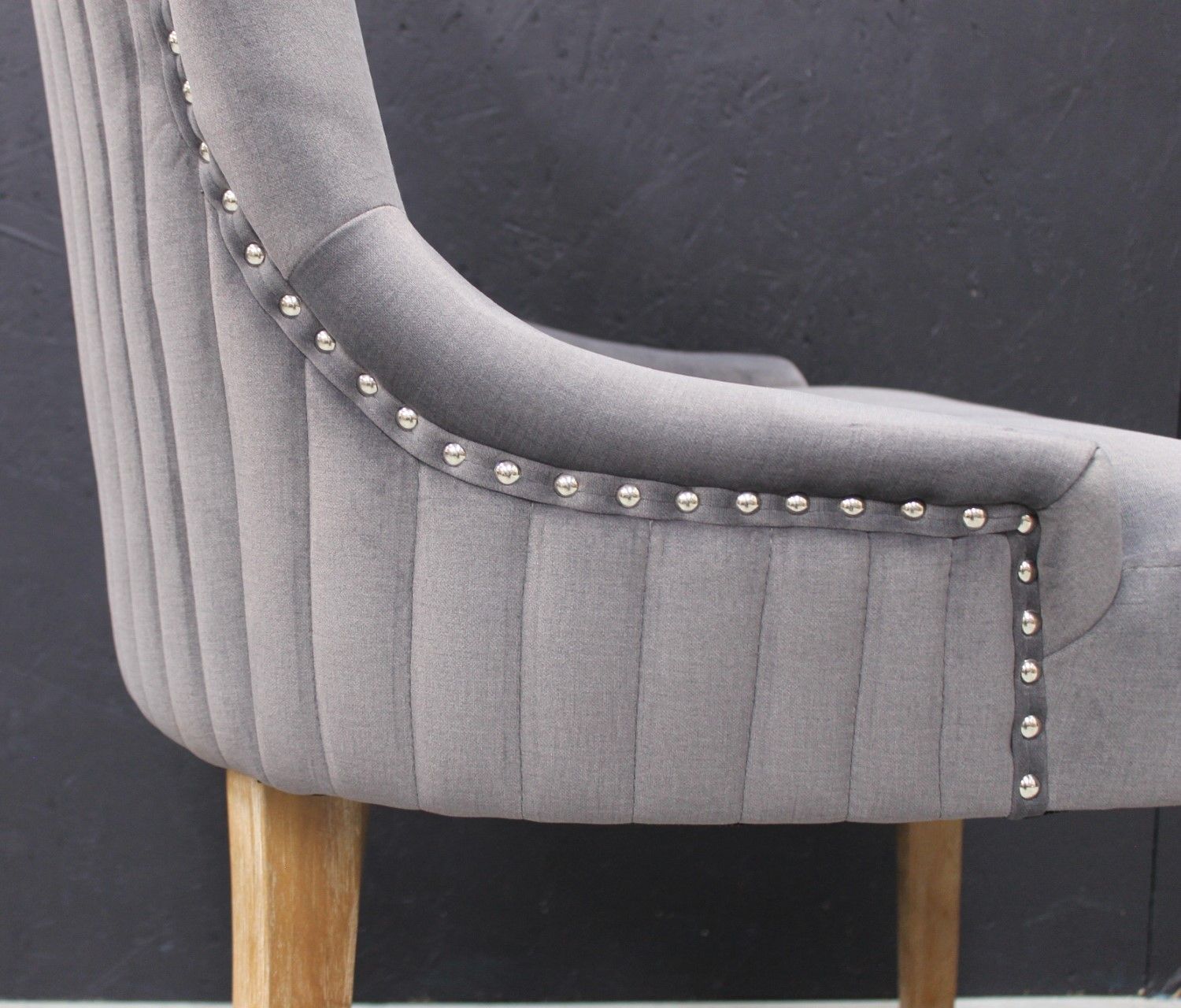 Modern Dark Grey Velvet Upholstered Hazelnut Wood Dining Chair