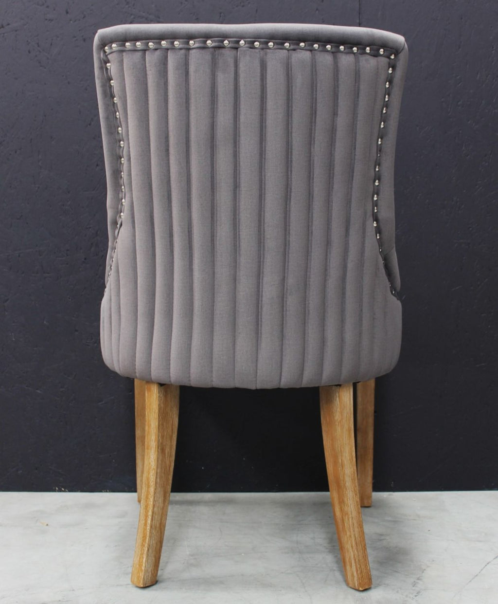 Modern Dark Grey Velvet Upholstered Hazelnut Wood Dining Chair