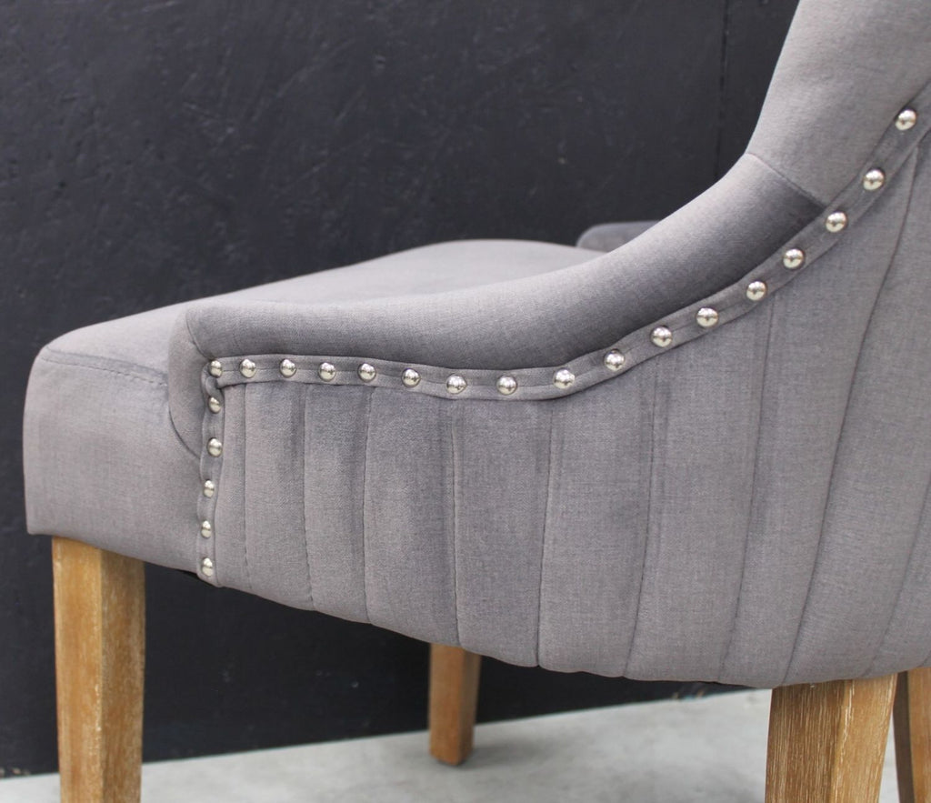 Modern Dark Grey Velvet Upholstered Hazelnut Wood Dining Chair