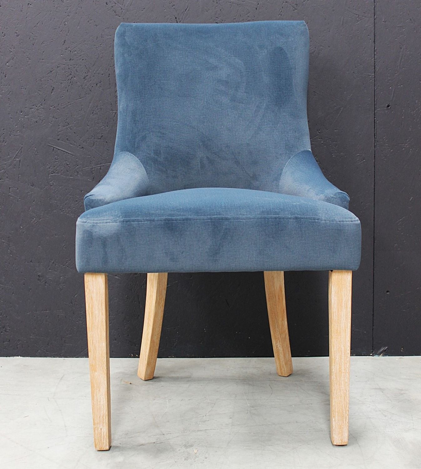 Modern Blue Velvet Upholstered Dining Chair with Limed Oak Legs