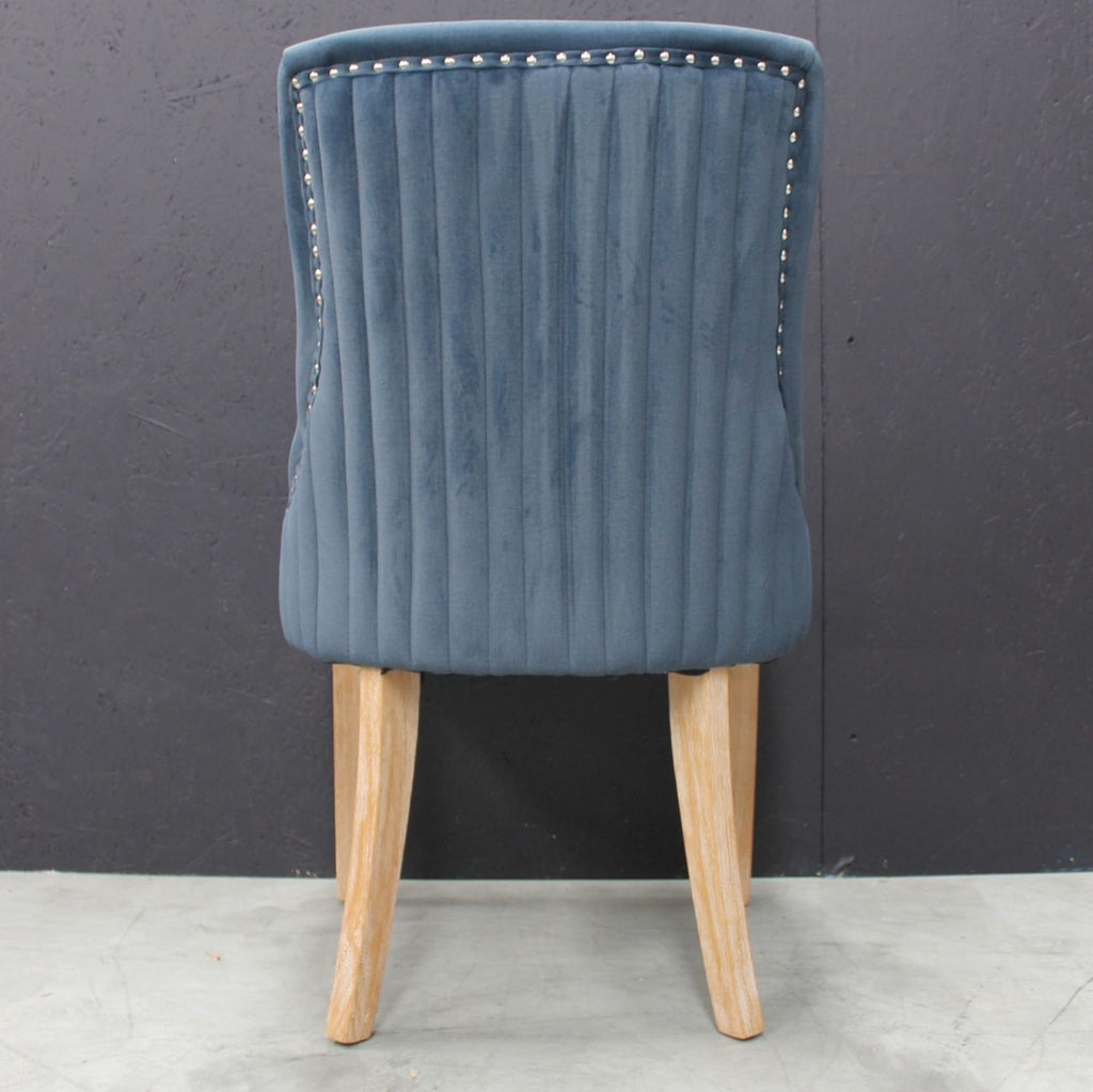 Modern Blue Velvet Upholstered Dining Chair with Limed Oak Legs