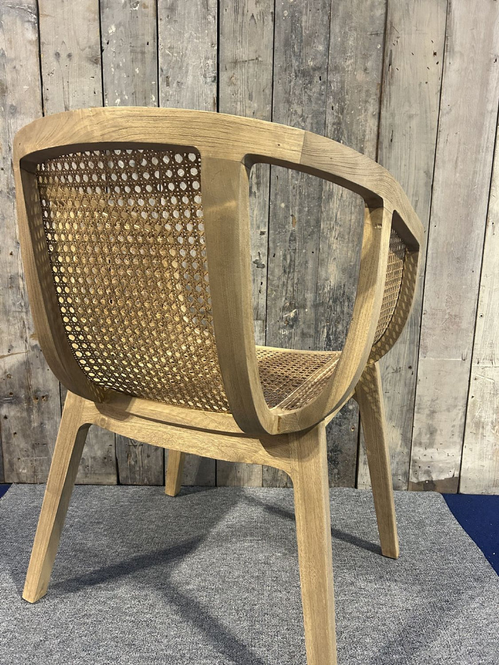 Modern Natural Teak Handwoven Rattan Tub Dining Chair