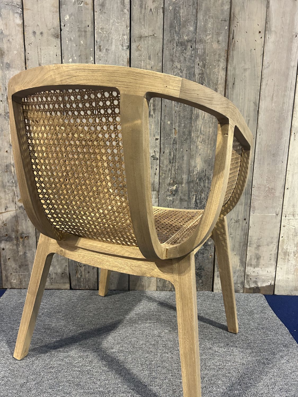Modern Natural Teak Handwoven Rattan Tub Dining Chair