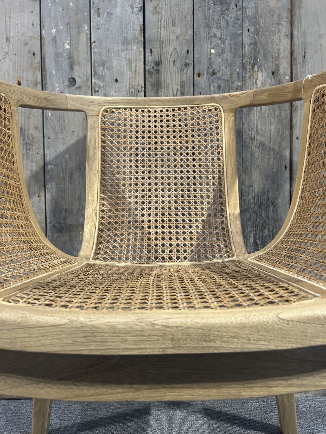 Modern Natural Teak Handwoven Rattan Tub Dining Chair