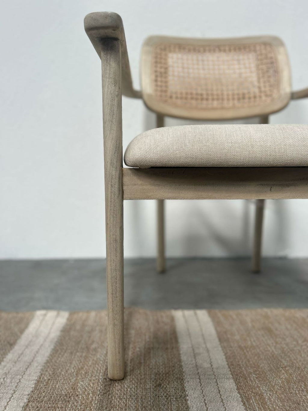 Natural Teak Wood Dining Chair with Rattan Backrest and Cushioned Seat