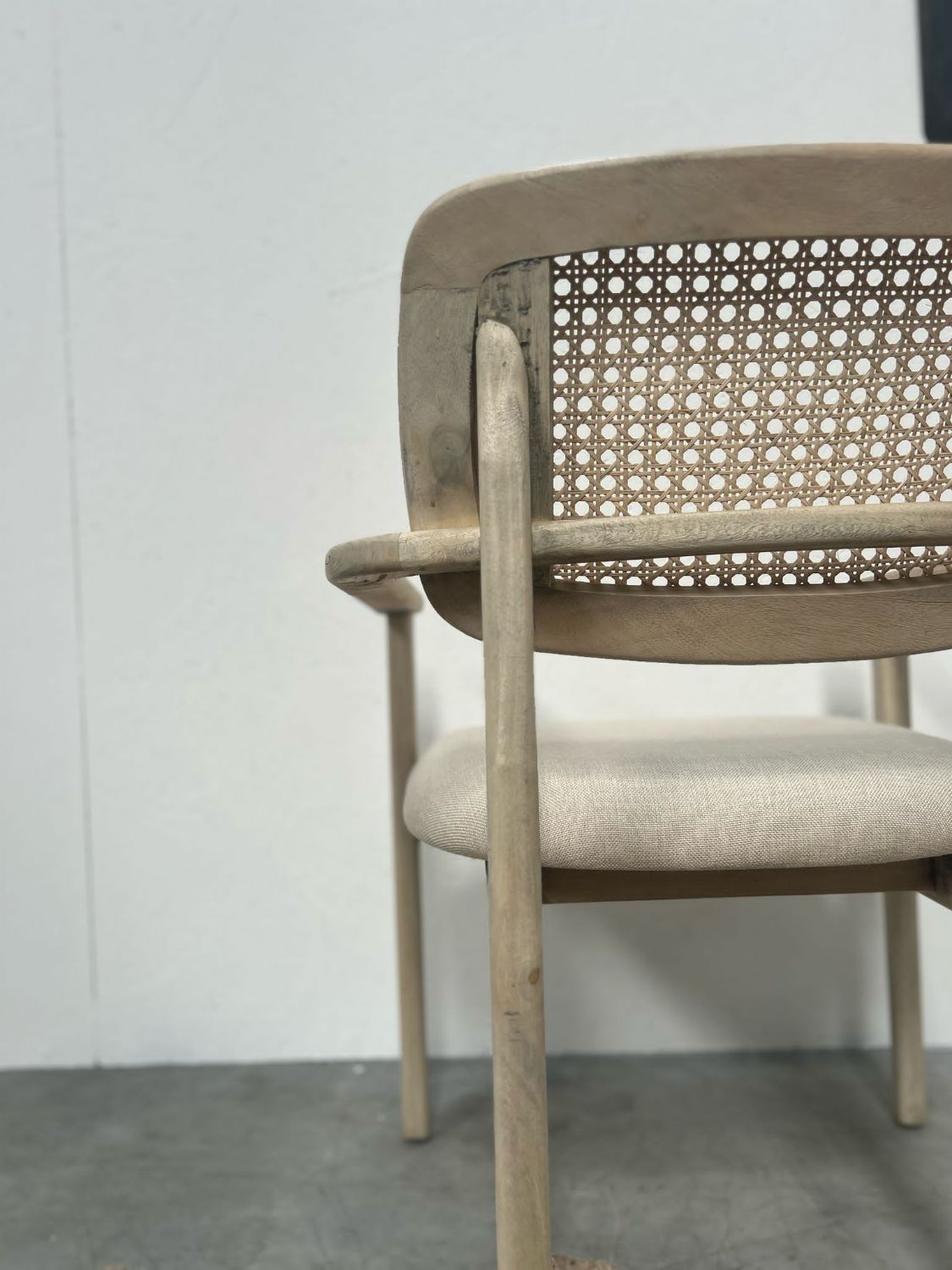 Natural Teak Wood Dining Chair with Rattan Backrest and Cushioned Seat