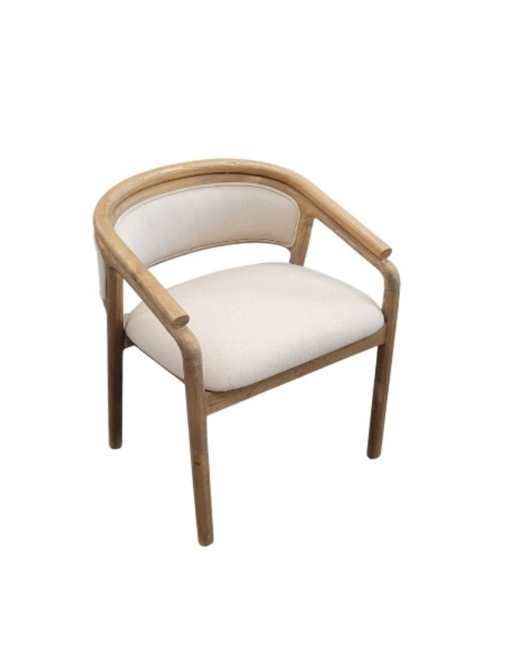 Natural Teak Wood and Cream Fabric Upholstered Dining Chair