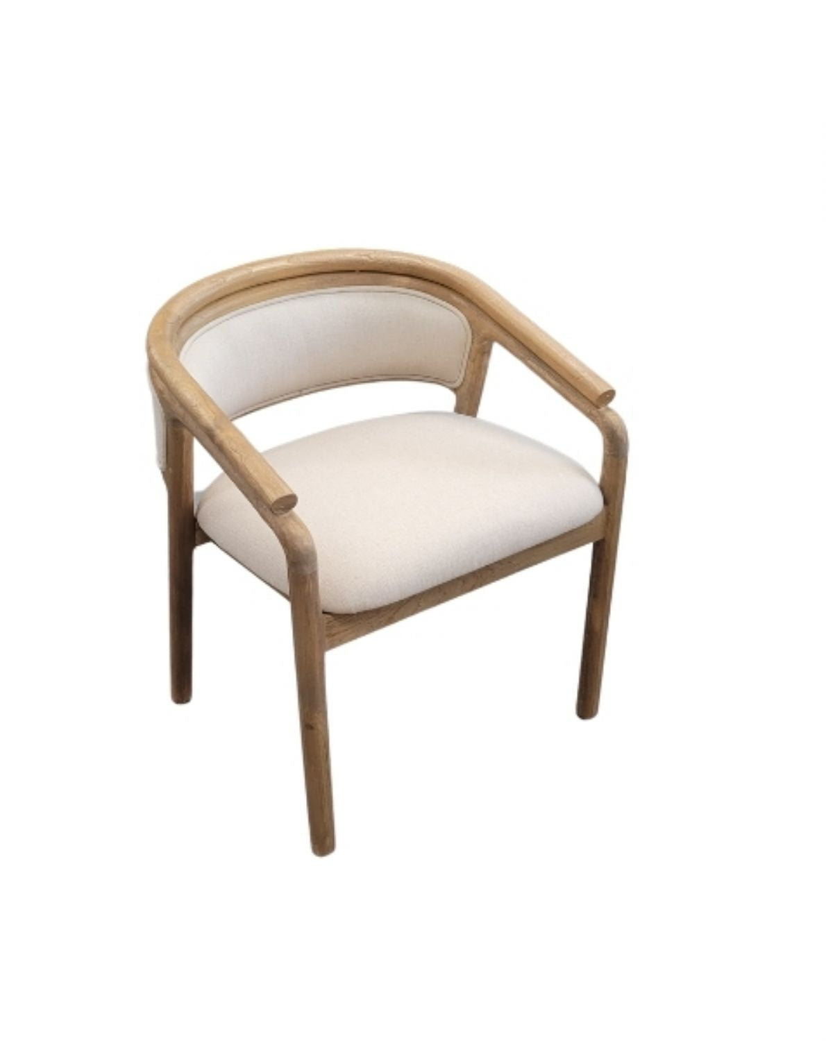 Natural Teak Wood and Cream Fabric Upholstered Dining Chair