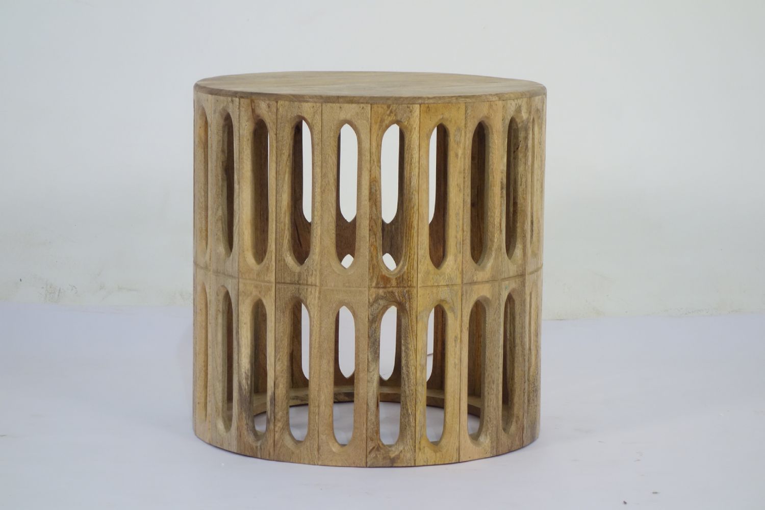 Wooden Carved Oval Tile Design Side Table with Bevelled Top