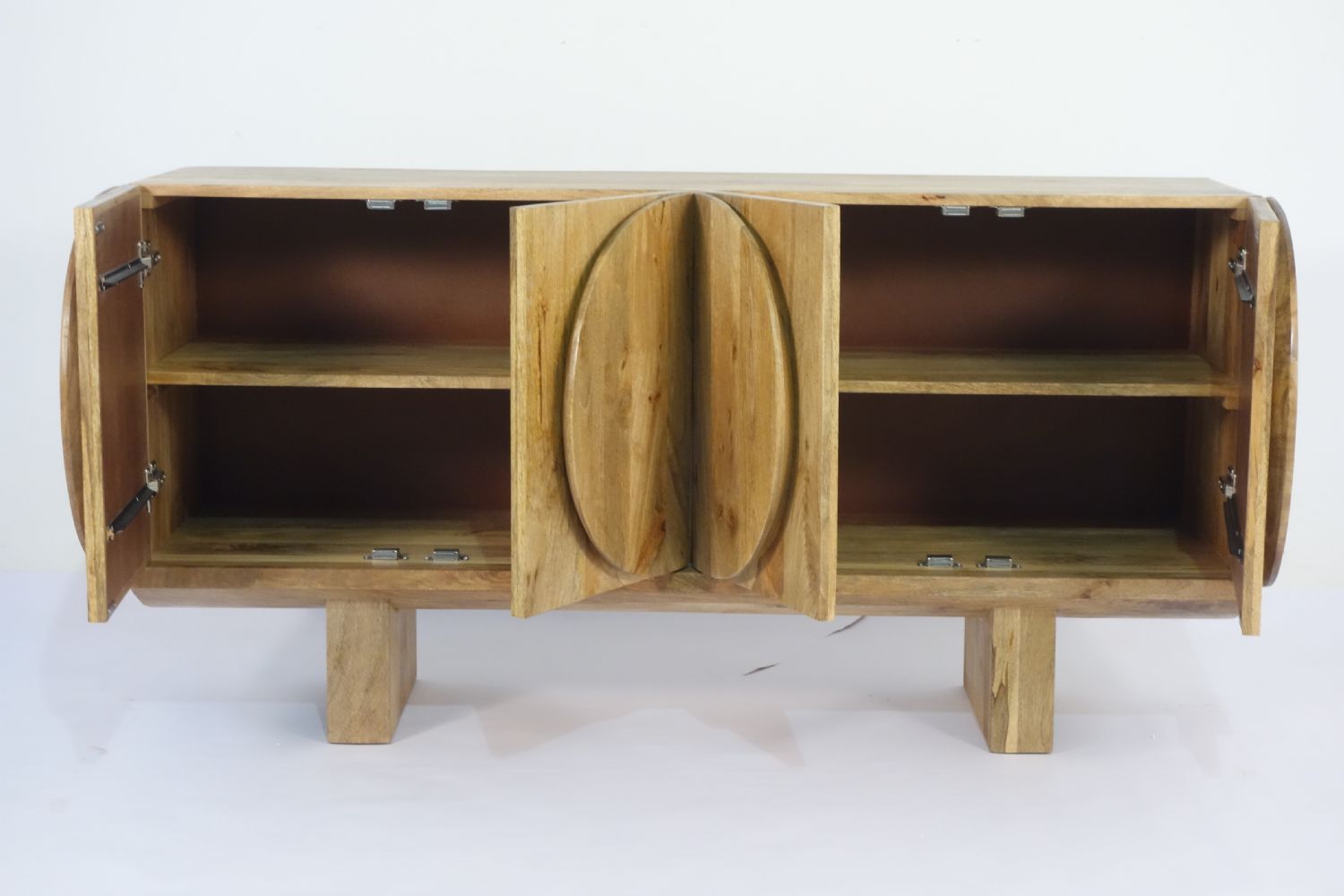 Traditional Mango Wood 4 Door Oval Carved Sideboard with Linear Base