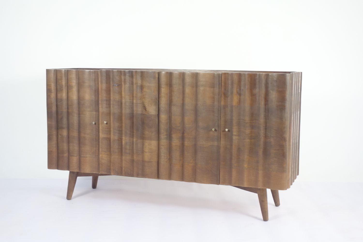 Natural Mango Wood 4 Door Fluted Sideboard with White Marble Top