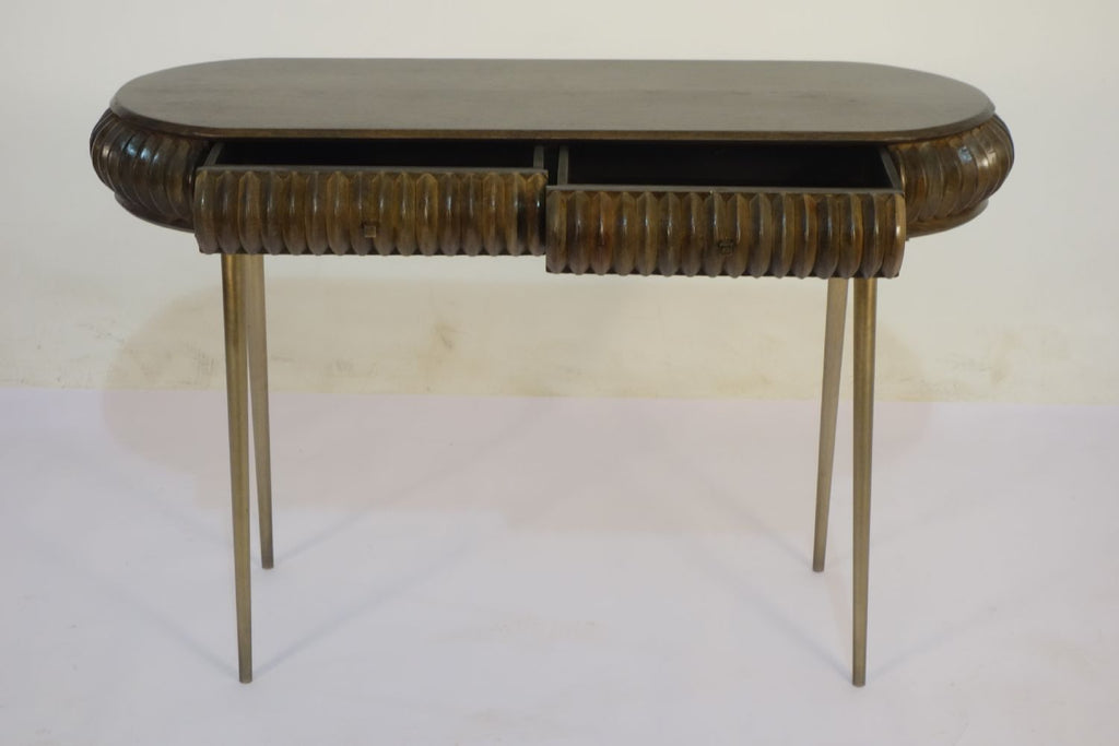 Traditional Mango Wood Capsule Design 2 Drawer Console Table