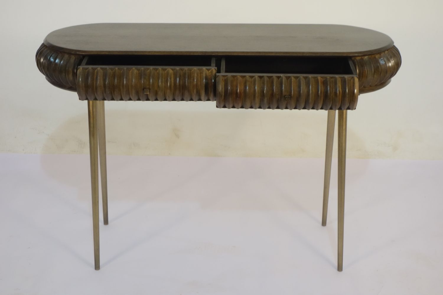 Traditional Mango Wood Capsule Design 2 Drawer Console Table