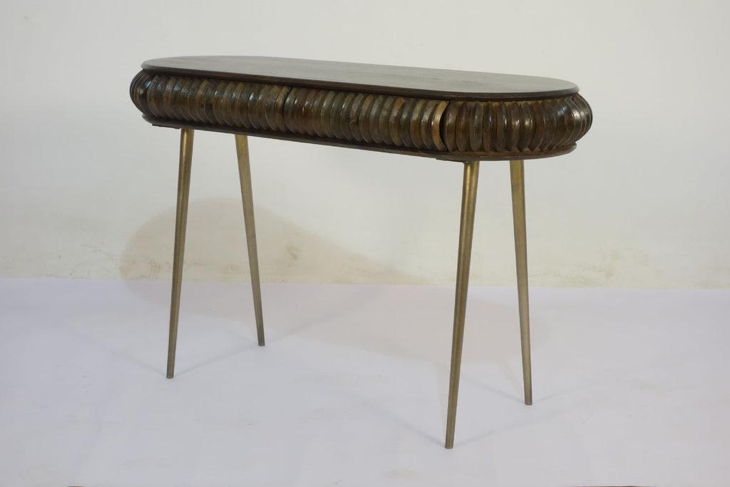 Traditional Mango Wood Capsule Design 2 Drawer Console Table