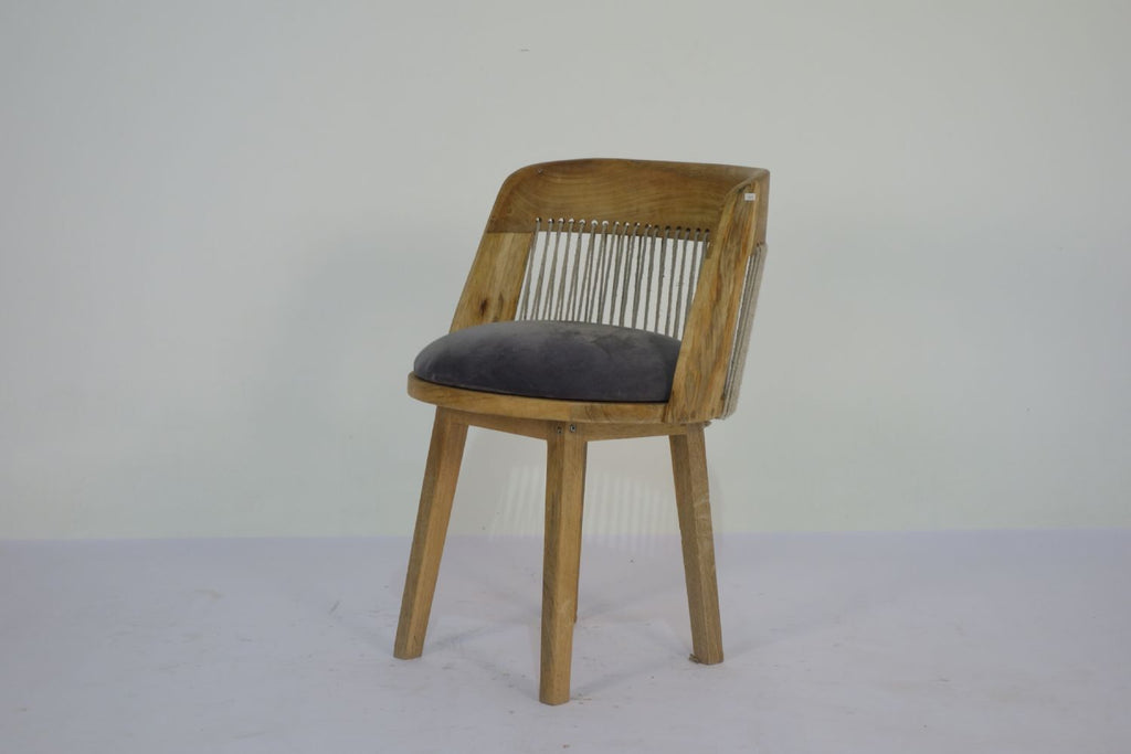 Traditional Natural Mango Wood Grey Fabric Dining Chair