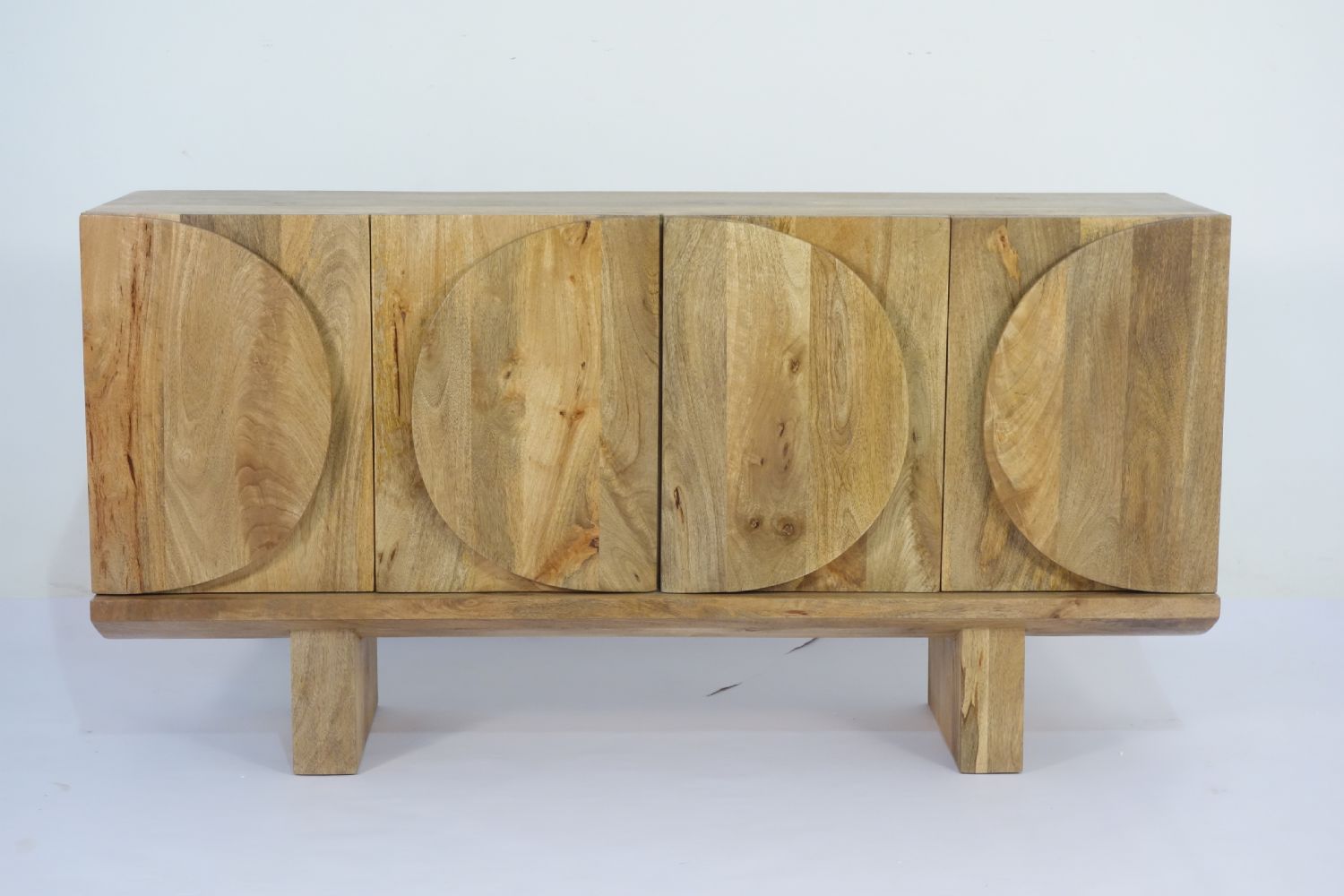Traditional Mango Wood 4 Door Oval Carved Sideboard with Linear Base