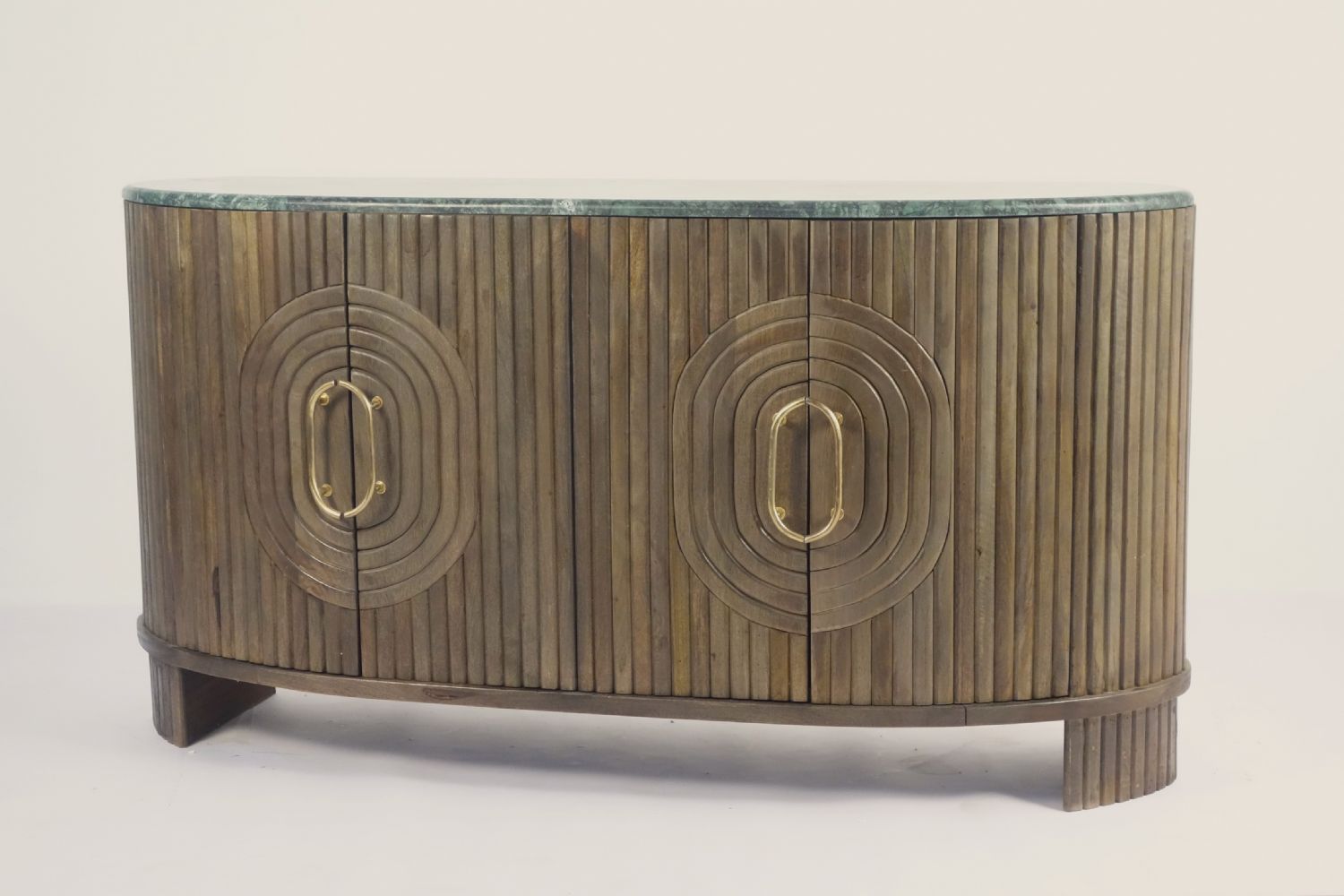 Natural Mango Wood Panelled 4 Door Sideboard with Grey Marble Top