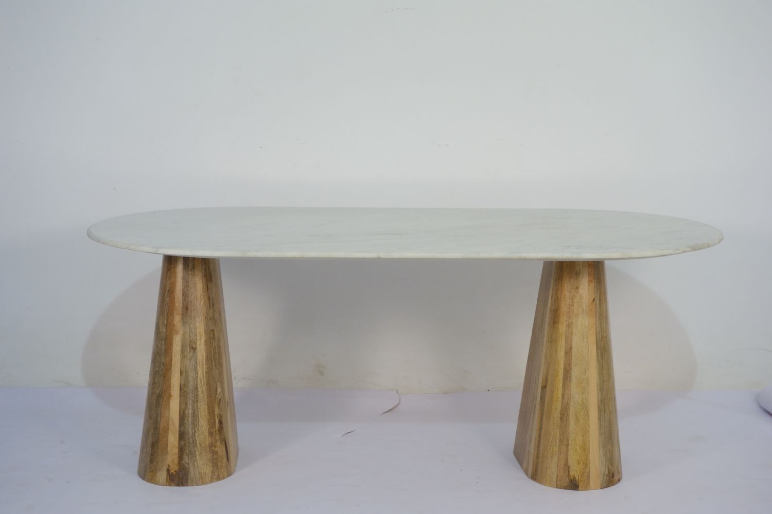 Natural Mango Wood White Marble Top 6 Seater Oval Dining Table