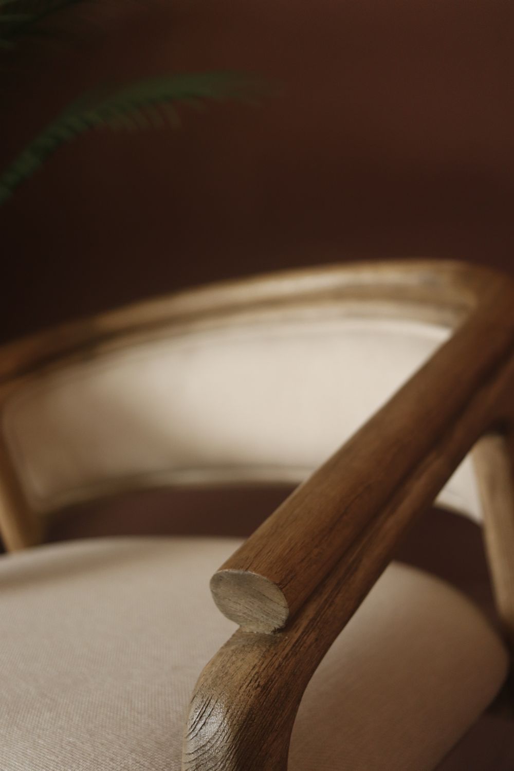 Natural Teak Wood and Cream Fabric Upholstered Dining Chair