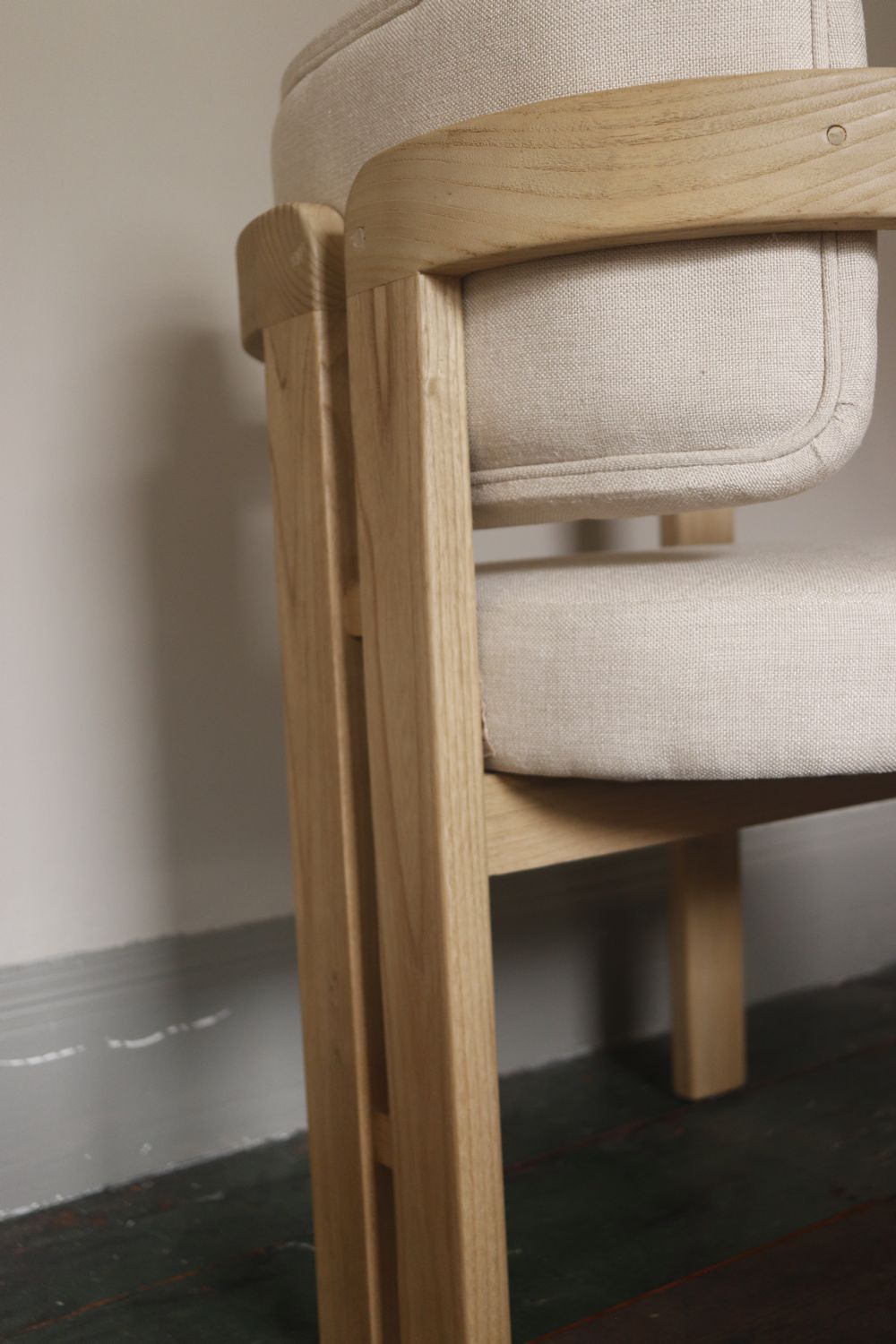 Modern Teak Wood Fabric Upholstered Dining Chair 58cm Wide