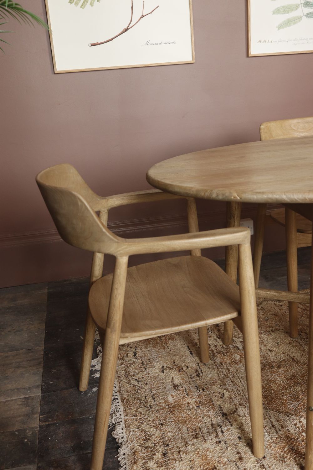 Modern Natural Teak Wood Curved Arm Dining Chair