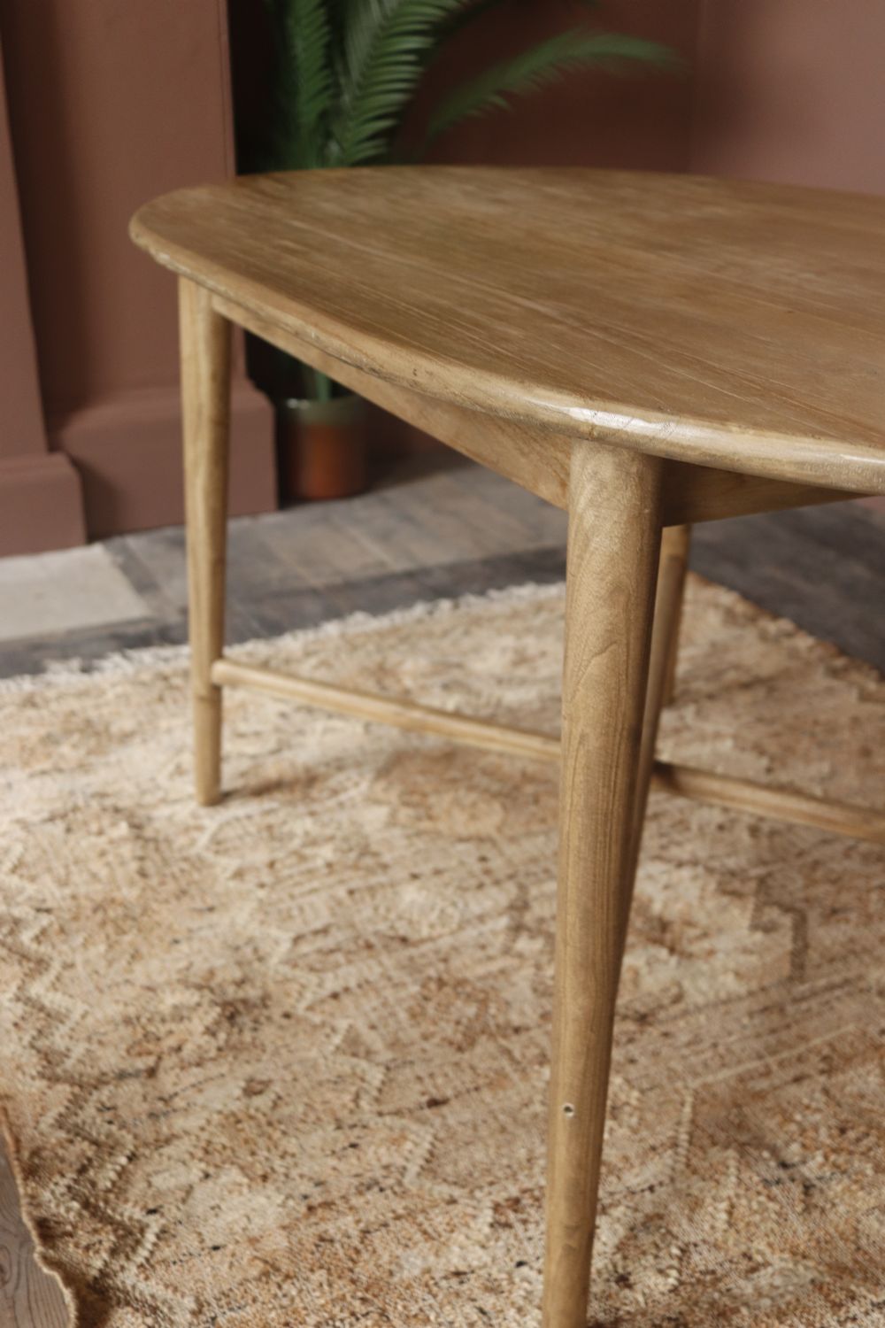 Rustic Natural Teak Wood Oval 4 Seater Dining Table with Cross Legs